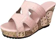 [JEUROT] Women's Wedge Sandals Open Toe Wedge High Heel Slides Cut Out Casual Beach Platform Slippers Comfortable Walking Shoes