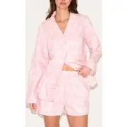 PRETTYLITTLETHING Embroidered Pink Check Short Pj Set, Pink