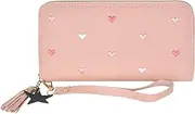 [Naapesi] Women's Zip Purse, PU Leather Purse, Holds Cash, Change, Cards, Banknotes and One Colour Purse with Embroidery Pattern, Large Capacity Wallet