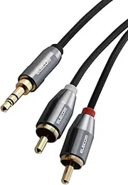 Elecom RCA to 3.5mm Stereo Mini Plug Convert 3 Poles Red White 2m AUX L/R Sound [Less Signal Distortion and Transmission Loss] Mini Compo Amplifier Speaker Black ECDH-35WR20BK