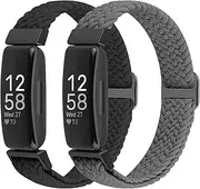 Puhuite Elastic Braided Watch Band Compatible with Fitbit Inspire 3/Inspire 2/Inspire/Inspire HR/Fitbit ace 3/Ace 2, Adjustable Stretchy Strap Sport Nylon Loop Replacement Wristband for Fitbit Inspire