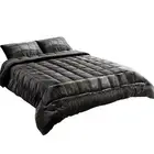 Giselle Bedding Faux Mink Quilt Fleece Throw Blanket Comforter 500gsm Grey King