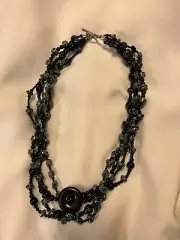 NWT 19” Handmade Multi-Strand Snowflake Obsidian & Onyx Necklace & Earrings Set