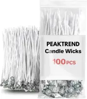 100 Pre-Waxed Candle Wicks, 6-Inch Thick Cotton Wick with Base for Candle Making