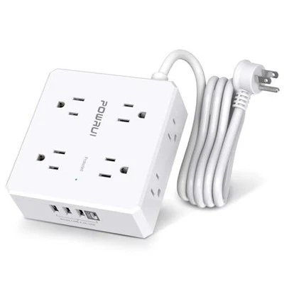 Surge Protector Power Strip - Flat Plug Extension Cord with 8 Widely 6 Ft White