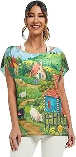 [RPLIFE] Whimsical Farm Scene Womens Blouse Flowy Off Shoulder Top, S-XXL Women Blouses Elegant Casual