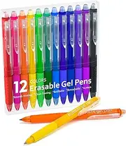 Lineon Erasable Gel Pens, 12 Colours Retractable Erasable Pens Clicker, Fine Point, Make Mistakes Disappear, Assorted Colour Inks for Drawing Writing Planner and Crossword Puzzles