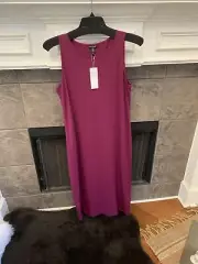 NWT Eileen Fisher Raspberry Tencel Jewel Neck F/L Dress Size. M/M MSRP$188