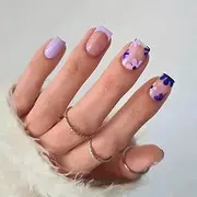 RikView Purple Square Acrylic Nails with Flower Design, 24 Piece Assortment, Full Cover Nail, Press-On False Nails