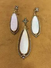 Sterling Silver Gilson Light Opal Gold Vermeil Pear Shaped Earring & Pendant Set