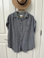 American Eagle Gingham Navy White Checkered Top Sz XL NWT Preppy Summer