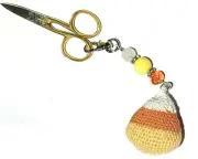 Halloween Candy Corn Beaded Fob & Vintage Gold Plated Embroidery Scissors