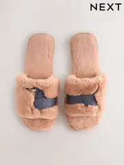 Peach Sausage Dog Faux Fur Slider Slippers (F65741) | $28