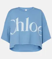 [Chloe] Chloé Cropped logo cotton jersey T-shirt AU 14 blue