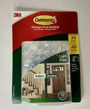 3M Command Damage Free Hanging, Light Clips , 36 Clips, 40 Strips, Hangs 70 Ft