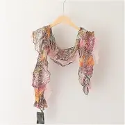 [TAKOHL] Multicolor Print Ruffled Scarf for Women Spring Autumn Thin Silk Scarf Double Layer Patchwork Lady Neck Scarf Shawl Wraps