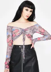 [Motel] Jungle Rose Mesh Ganida Crop Top