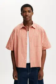 [Cotton On Men] Cotton On Men - Darcy Short Sleeve Shirt - Orange grid check S ORANGE GRID CHECK