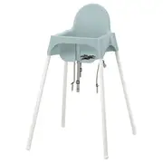ANTILOP highchair with safety belt, grey-blue/white