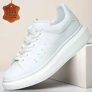 Men's Sneakers Walking Casual Leather Italian Full-Grain Cowhide Slip Resistant Lace-up White