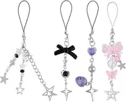 NQEUEPN 4pcs Aesthetic Phone Charms, Y2K Cell Phone Charms Strap Strawberry Bow Star Cute Phone Case Pendants for Keychain Bag Camera Decor