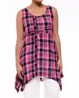 Tulip Clothing Libby Womens Tank Top Blouse in Azalea Plaid