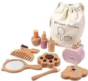Mxshc Wooden Makeup Toy Set, Kids Educational Sensory Playset, Pretend Play Beauty Makeup Kit with Styling Tools and Cosmetics for Toddler 4-6 Years Old Girls
