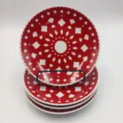 Crate & Barrel Set 4 Appetizer Plates White And Red Yule Plate 6.5" New