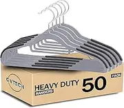 GVTECH Plastic Hanger, [50 Pack] Heavy-Duty Coat Hangers, Dry Wet Non-Slip Pads Space-Saving Clothes Plastic Hangers, 16.5 Inches Wide, 360° Swivel Hook Sturdy for Pullovers, Jackets (50 Pack, Gray)