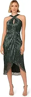 [Adrianna Papell] Women's Halter Crinkle Metallic Dress
