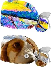 [WOSHJIUK] Working Hat 2 Pack Scrub Caps for Women,Lavender Fields Oil Painting,Tie Back Cap Adjustable Scrub Hat