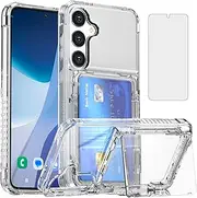 Asuwish Phone Case for Samsung Galaxy S24 Plus S24+ 5G Clear Transparent Wallet Cell Cover with Tempered Glass Screen Protector and Slim Credit Card Holder Slot S24plus 24S + S 24 24+ Women Men