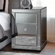 ALFORDSON Mirrored Bedside Table 3 Drawers Nightstand Grey