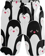 [GuoChe] Swim Trunks for Mens Cute Penguins Black White Quick Dry Bathing Suits Board Shorts Mens Swim Trunk Casual Board, Cute Penguins Black White, Medium