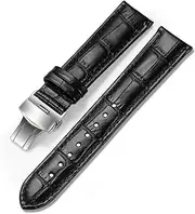 [kissun] Leather Watch Strap Replacement Alligator Grain Calf Leather Band Deployment Buckle with Push Buttons for Men Women