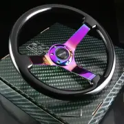 NRG 350MM 3"DEEP 6-HOLE BLACK WOOD STEERING WHEEL NEO CHROME SPOKES ST-036BK-MC