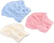 ASAKKURA 3Pcs Coral Hair Drying Caps Fast Drying Water Absorbent Shower Caps for Quick Hair Drying Soft and Cozy Bathing Caps Random Styles