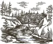 Peaceful River, Wood Mounted Rubber Stamp NORTHWOODS - NEW, P1616
