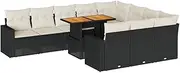 vidaXL Modular 11-Piece Garden Sofa Set with Black Poly Rattan & Adjustable Table for Backyard, Deck or Patio – Includes Cushions with Storage Function