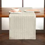 Solino Home Linen Table Runner 48 Inches - Pinstripe 100% Pure Linen Ivory and Black Farmhouse Table Runner 14 x 48 Inch Ideal for Dresser and Coffee Tables - Summer