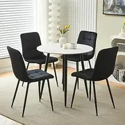 Sintered Stone Round Dining Table Set with Velvet Chairs Modern 80cm White Marble Kitchen Table and Padded Seats for Home Living Room Restaurant (Black Table with 4 Chairs)