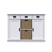 Kimberly Sideboard White 3-Drawer Storage + 2 Sea Grass Storage Basket