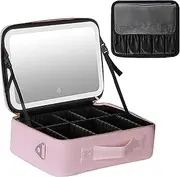 Cosmetic Bag with Mirror, CEIEVER Make Up Bag with Illuminated Mirror, Portable Makeup Bag with Adjustable Dividers, Travel Cosmetic Bag for Women, Pink, 37X26,5X12,5CM, Modern