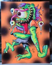 MONSTER ART PRINT HORROR WEIRDO EYEBALL FREAK LIMITED SIGNED NUMBERED SCHERES