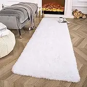 Luxury Shag Area Rug 80x200 cm Black Rectangle Plush Fuzzy Rugs Non-Slip Shaggy Furry Carpets for Kids Room Bedroom (White)
