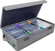 T WaveTree Cassette Tape Storage Box, Durable Cassette Tape Holder 16.34 x 9.25 x 3.54 Inch, Cassette Rack with Lids and Index Labels to store to 48 Cassette Tape Cases - Gray