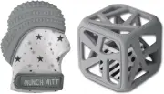 Malarkey Kids Munch Mitt and Chew Cube Bundle for Baby Boy and Girl, Grey, X1...
