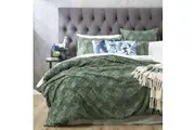 Medallion Super King Bed Home Quilt Cover Set Vintage Washed Tufted Cotton Sage