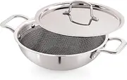 Tanish Trading Triply Stainless Steel Honeycomb Pattern Stainless Steel Wok with Honeycomb Pattern, 24cm, 2.1 Liter Capacity, Scratch Resistant, Gas & Induction Compatible, Silver