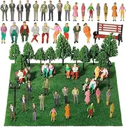 55 Pcs Model Trains Architectural Scale Painted Figures, Include 30 Miniature People 5 Street Lamps 11 Mixed Model Trees 5 Model Park Street Seat 4 Fake Grass for Miniature Scene (Elegant Style)